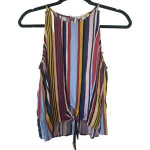 Miami Womens Top Stripes Front Tie M Rayon Lightweight Hi Lo Cami Crop 90s Y2K